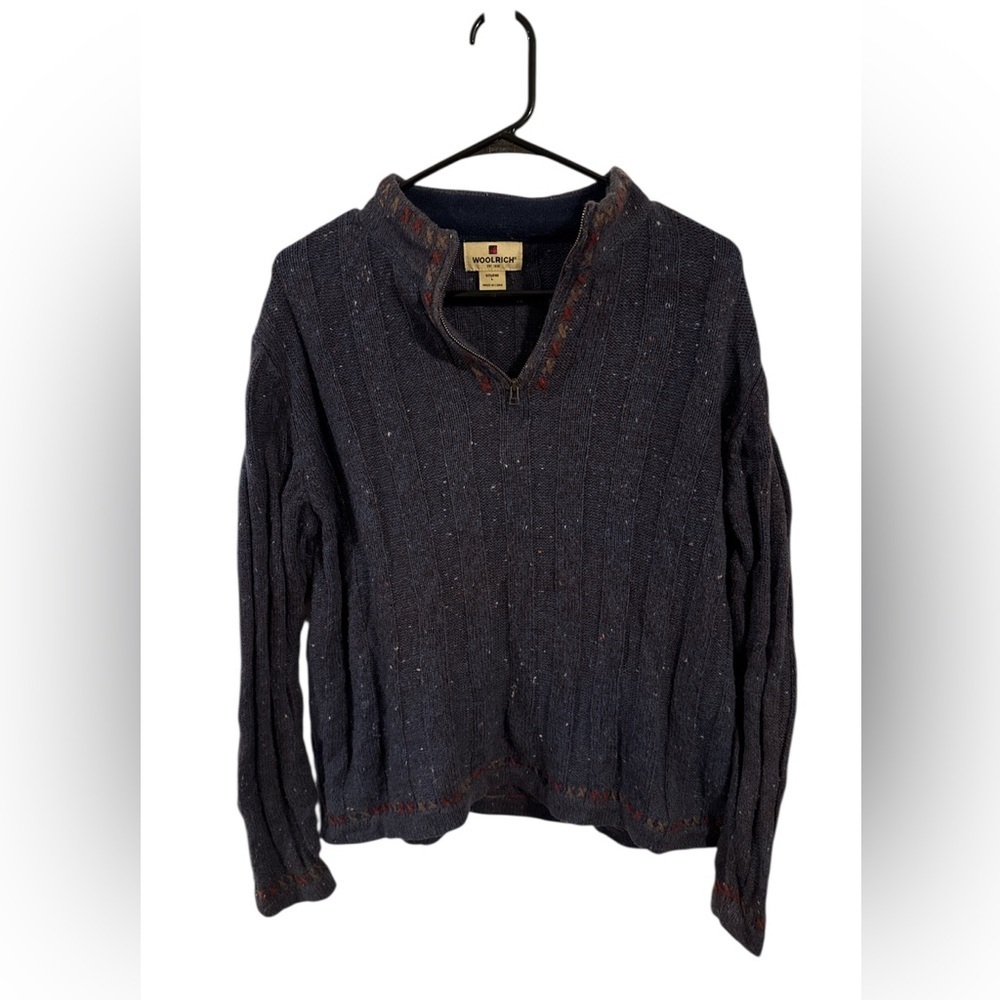 Woolrich women’s Blue Knit Sweater with Patterned Trim